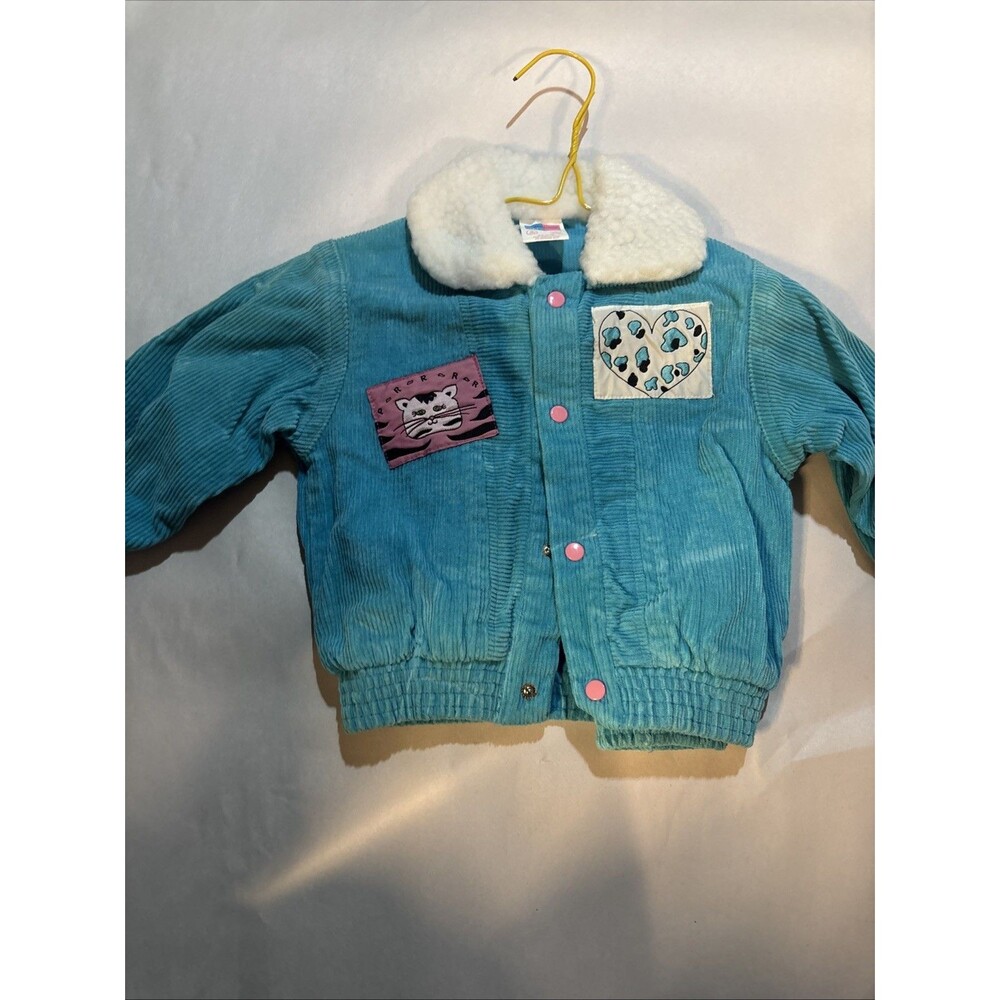 Vintage 80s Judy Philippine Baby Sherpa Bomber Jacket Teal Corduroy 12M